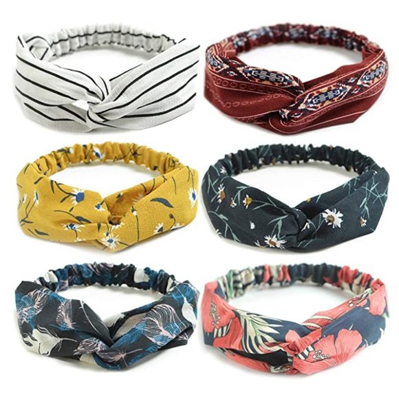 3 Boho Headbands Vintage Flower Printed  Criss Cross Elastic Head Wrap - Picture 3 of 10